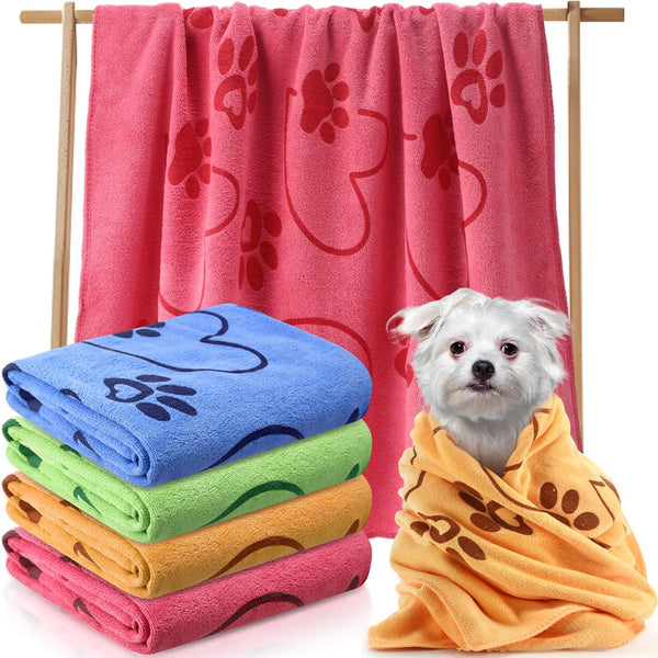 4 Pcs Microfiber Dog Bath Towels - Absorbent Pet Towels for Medium Dogs, Cats (Blue, Yellow, Pink, Apple Green)