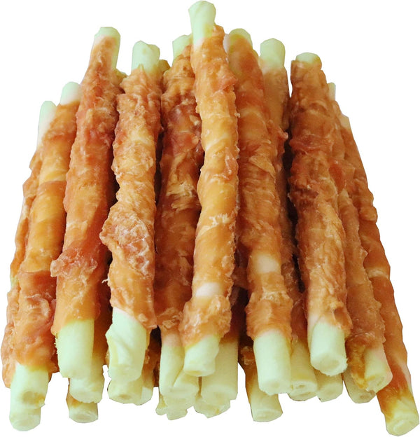 Puppy Training Snacks Dog Chews Treats Chicken Wrapped White Rawhide Sticks 0.5lb