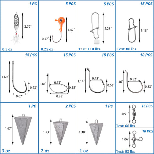 Saltwater Fishing Gear - 180pcs Surf Fishing Tackle Kit with Various Accessories