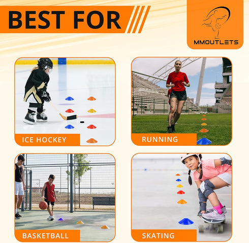 Soccer Cones for Drills with Mesh Bag & Strap - Flexible, Heavy-Duty Sports Cones for Soccer Practice, Basketball,