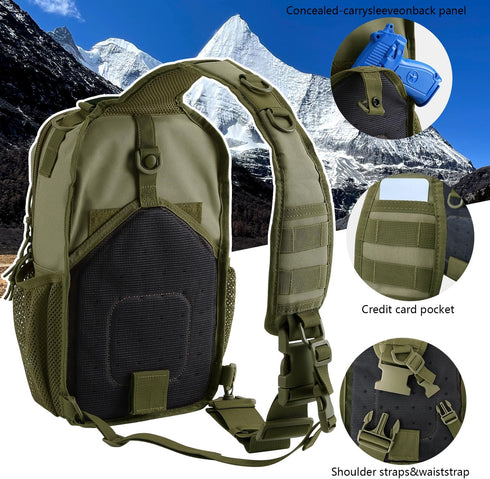 Pack Backpack Rover Sling Tactical Shoulder Sling Bag with Bottle Holder Crossbody Chest Bag, Olive