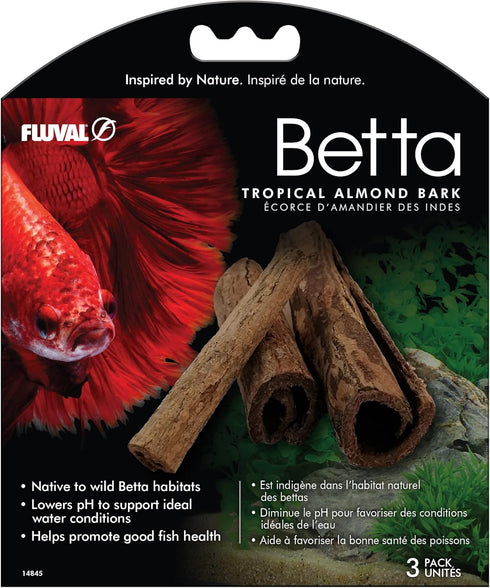 Fluval Betta Tropical Almond Bark Aquarium Decor, 3-Pack.
