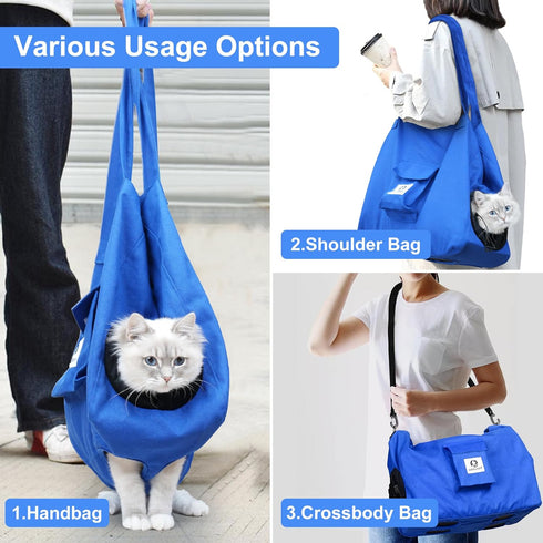 Cat Soft Travel Carrier Sling Bag, Pet Supplies for Nail Trimming, Color Blue Size XL, Adjustable Crossbody Strap