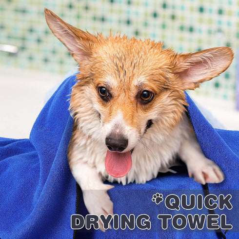 Chumia 4 Pack Dog Towels for Drying, Large Microfiber Grooming Towels with Embroidered Paw for Bathing