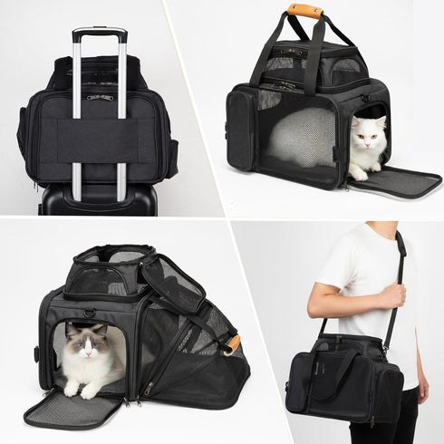 JUNGYOON Cat Carrier, Expandable Airline-Approved Soft-Sided Pet Travel Bag for Cats, Small Dogs & Small Pets