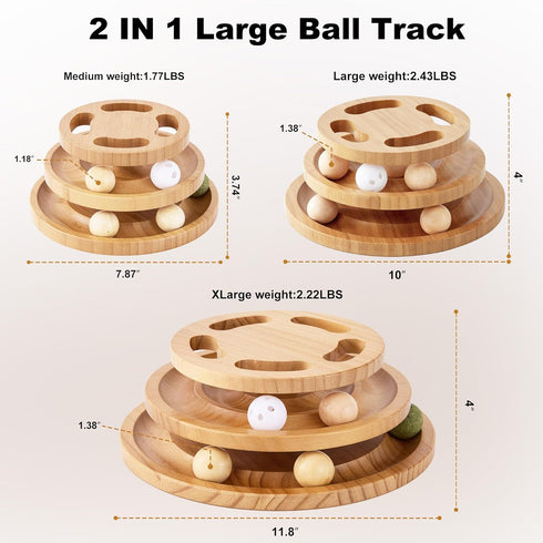 ZOMISIA Cat Ball Track Toy with Puzzle Top, Extra Large Wooden Cat Toys for Indoor Cats with Spinning Balls