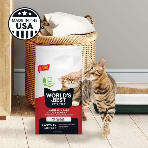 World's Best Cat Litter, 15-lbs, Multiple Cat Unscented, Natural Corn, Quick Clumping, Flushable, 99% Dust-Free,