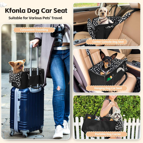 Kfonla 15lbs Center Console Dog Car Seat, Portable Pet Cat Puppy Booster Armrest Carseat, Anti-Collapse Pet Car Seat