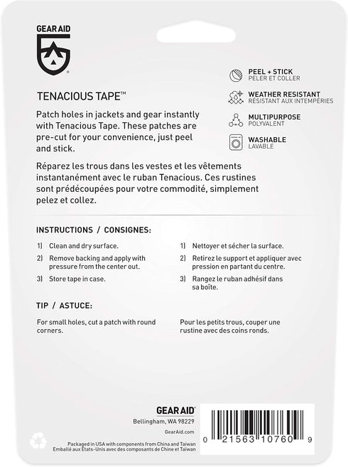 GEAR AID Tenacious Tape Mini Patches - Peel-and-Stick Adhesive for Repairing Winter Gear, Tents, and Sleeping Bags