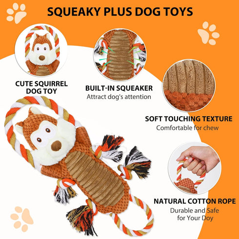 Rope-Infused Squeaky Dog Toys for Large Dogs, Interactive Tug of War Plush Chew Toys for Small, Medium, and Big Dogs