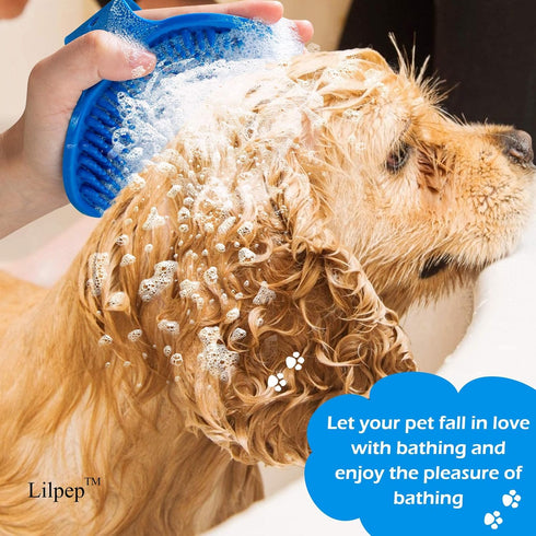 2 PCS Dog Bath Brush, Lilpep Pet Shampoo Grooming Brush with Adjustable Ring Handle for Long Short Haired Pets