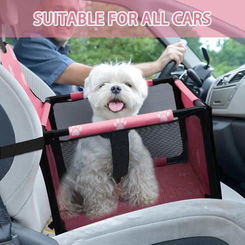 PetsHome Dog Car Seat Foldable Dog Car Booster Seat Waterproof Breathable Oxford Travel Bag for Small to Medium Dogs