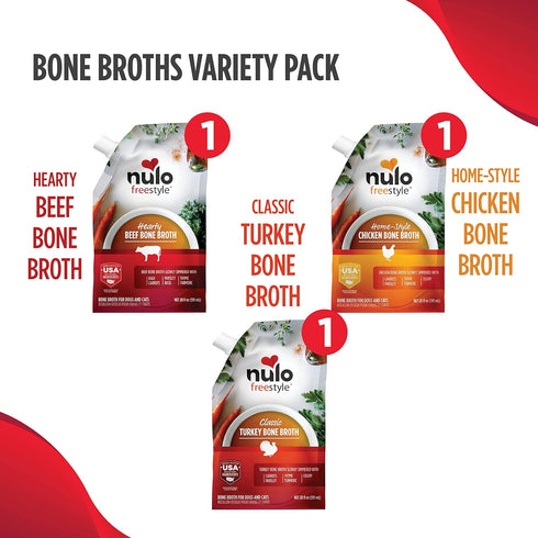Nulo Freestyle Bone Broth, Premium Food Topper for Cats & Dogs, 20 Fl Oz (Pack of 3) with Collagen & Chondroitin