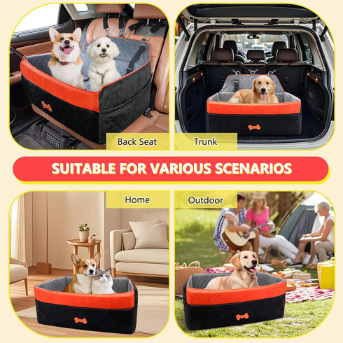 2 60 lbs/2 PetsHome Dog Car Seat for Medium Large Dogs, Detachable Washable Pet Booster Seat with Memory Foam Cushion