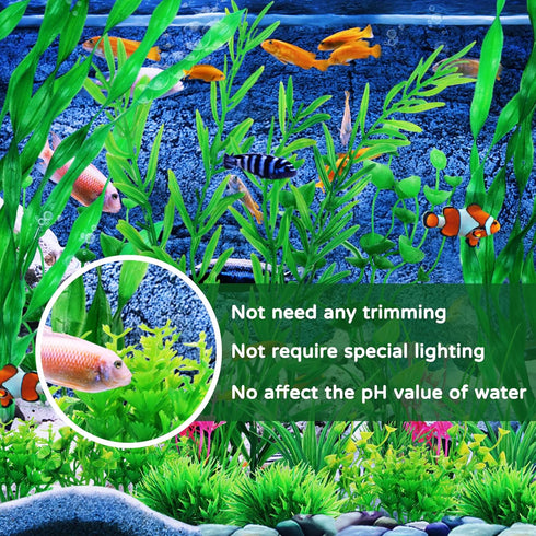 25pcs Green Fish Tank Decor, Aquarium Plants, Artificial Plants, Fish Tank Accessories, Small to Large