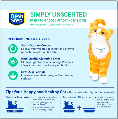 Fresh Step Clumping Cat Litter, Unscented, Long Lasting Odor Control with Activated Charcoal, 14 lb