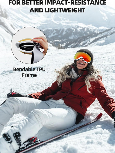 OTG Ski Goggles, Over Glasses Snow/Snowboard Sports Goggles Anti Fog for Adults & Youth