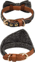 Small Dog Collar & Bandana Set for Puppy Cat, 2pcs PU Leather Canvas Scarf, Durable Grey Classic