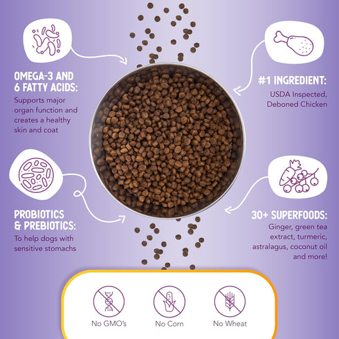 Health Extension Little Bites Dry Dog Food, Natural with Added Vitamins & Minerals, Chicken & Brown Rice Recipe, 10