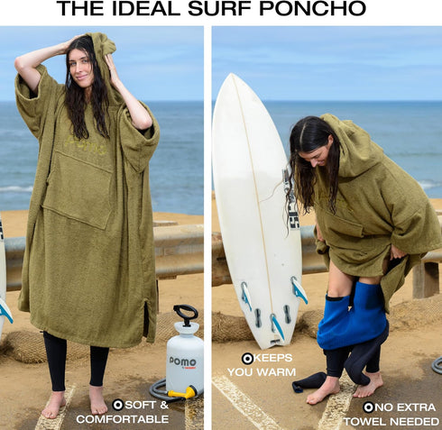 100% Pomo Surf Poncho, Towel Poncho Made of Cotton, Unisex Changing Towel and One-Size Fits All Adult Changing Poncho.