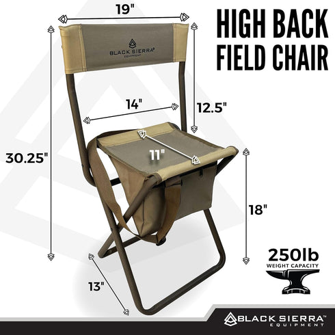 250 LBS, Black Sierra Folding Hunting Stool w/Under Seat Storage Pouch and Carry Strap, Lightweight Portable Hunt Chair