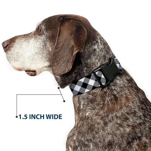 Buckle-Down Diagonal Buffalo Plaid Black/White Plastic Clip Collar, Large/15-26" PC-W30433-L