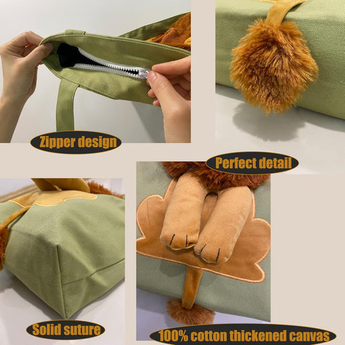 Lion-Shaped Show Head Pet Canvas Shoulder Bag, Pet Out Bag (Light Green-Large)