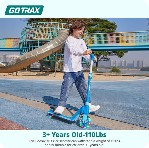 Gotrax K03 Kick Scooter for Kids, 5" LED RGB Lighted Wheels, Lightweight Design, Height Adjustable Handbar, Max Load