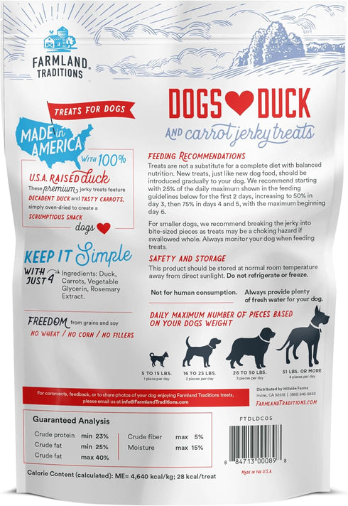 Farmland Traditions Filler Free Dogs Love Duck & Carrot Premium Jerky Treats. (13.5 oz)