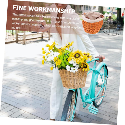 Rattan Woven Bike Basket Sturdy and Pet Carrier for Cats and Dogs Wicker and Iron Material Easy to Install Front