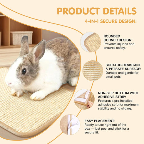2-in-1 (2PCS, 16x12in) Rabbit Toys & Bunny Mat, Natural Sisal Nesting Pad Scratching Pad for Indoor Cage, Bedding Mat