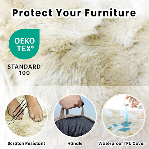 Medium Dog Couch Bed, 35x31 Inches, Faux Fur Tie-dye Khaki, Waterproof Calming Washable Memory Foam