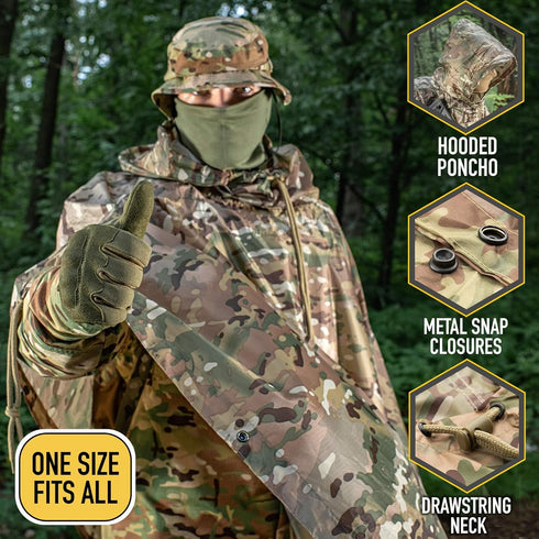 M-Tac Tactical Rain Poncho - Army Military Waterproof Ripstop Shelter for Camping and Outdoor Hunting