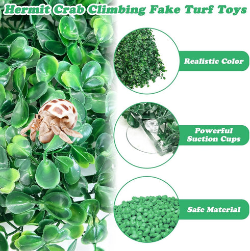 2 (24 16 Inch) PINVNBY PCS Hermit Crab Climbing Toys Hermit Crab Climbing Wall with Suction Cups Plastic Faux Grass Mat