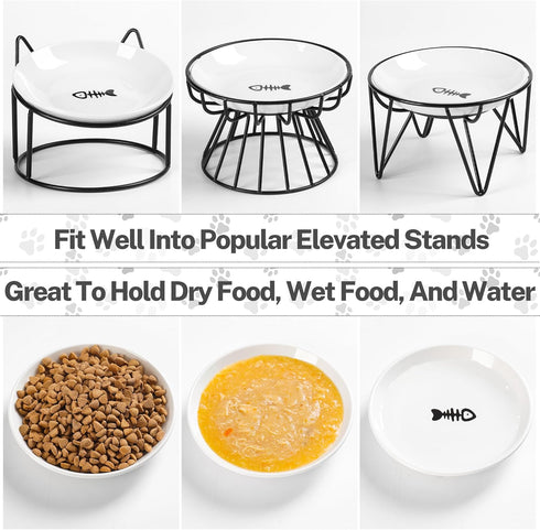 Cat Food Bowls, Whisker Friendly Ceramic Bowls with Non-Slip Silicone Bottom, Pack of 3 for Indoor Cats