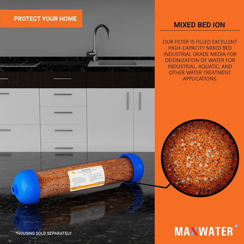 Max Water Mixed Bed Ion Exchange RODI Aquarium Filter Resin Replacement Cartridge - Compatible with 10" System
