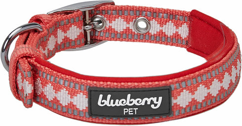 Blueberry Pet Reflective Jacquard Dog Collar - Soft & Adjustable Safety Collar - Coral, Neck 17-20.5"