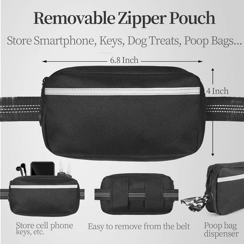 iYoShop Hands Free Dog Leash with Zipper Pouch, Dual Padded Handles for Walking, Jogging, Running (Medium, Black)