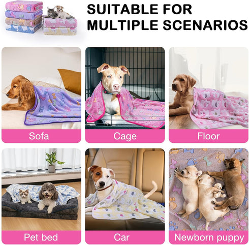 Dono 1 Pack 6 Dog Blanket - Soft Fluffy Fleece Puppy Blanket for Small Medium Large Dogs, Pink Paw Print Warm Sleep Mat