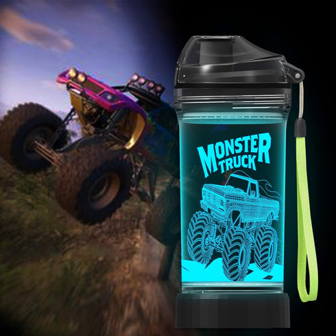 Lightzz Kids Water Bottle, 3D Glowing Monster Truck LED Light, 14 OZ Tritan BPA Free Travel Cup for Kids