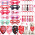 24 Pcs Valentine's Day Dog Bow Set with 10 Pcs 4th of July Dog Bow Ties, 10 Pcs Dog Neckties, 4 Dog Bandanas, Pet
