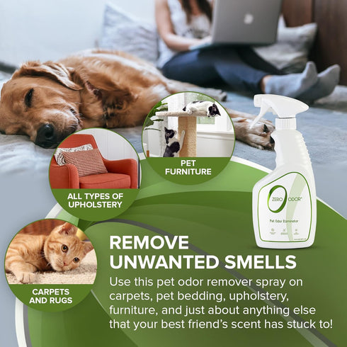 Zero Odor Pet Eliminator: Permanently Eliminate Air & Surface Odors, Best for Carpet, Furniture, Beds