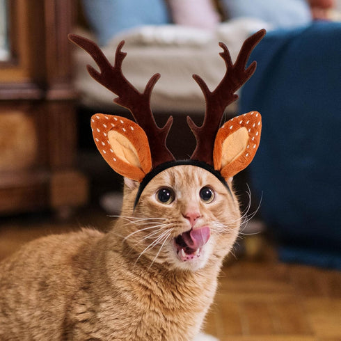 Beaupretty Christmas Hat for Cat Pet Deer Costume, Adjustable Antler Headband for Dog Reindeer Cosplay