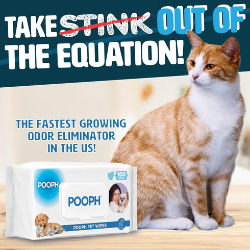 POOPH Pet Wipes for Puppy & Dog Grooming, 100 Count Pack - On-the-Go Odor Control for Paws, Butt, Ear, Face, and Fur