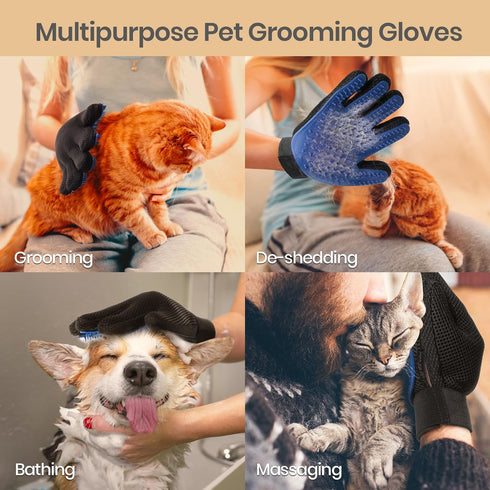Pet Hair Remover Glove, Blue, Gentle Grooming Mitt for Dogs & Cats with Long & Short Fur