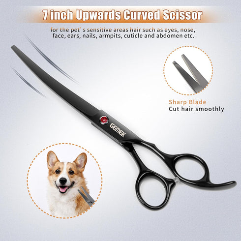 GEMEK 7.0in Titanium Professional Dog Grooming Scissors Set, 6 in 1 for Dogs and Cats