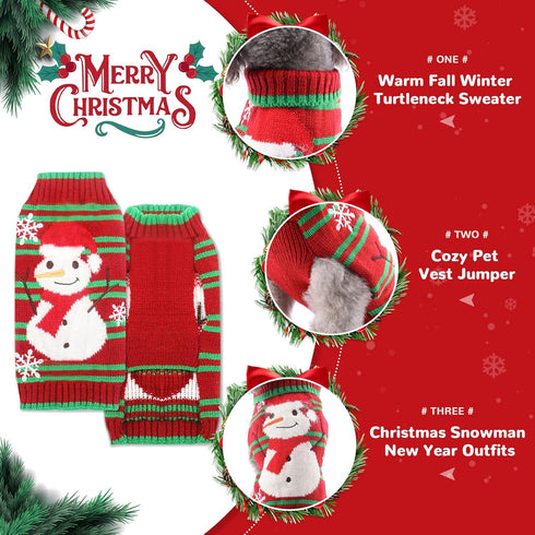 Dog Christmas Sweater Red Snowman Snowflake for Dogs Cats, Xmas Costume Pet Holiday Vest Pullover Outfits, L
