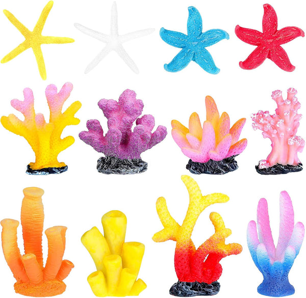 12 Pieces Fake Coral Plant Aquarium Decorations - Colorful Polyresin Coral Reef Ornament Accessories for Betta Fish Tank