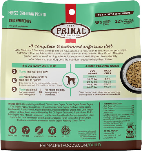 Primal Freeze Dried Dog Food Pronto - Chicken, 7 oz, Complete Meal or Treat, Grain Free & High Protein