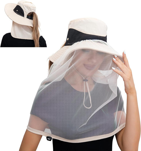 Mosquito Net Hat - Bug Cap with UPF 50+ Sun Protection and Hidden Netting for Outdoors for Women and Men